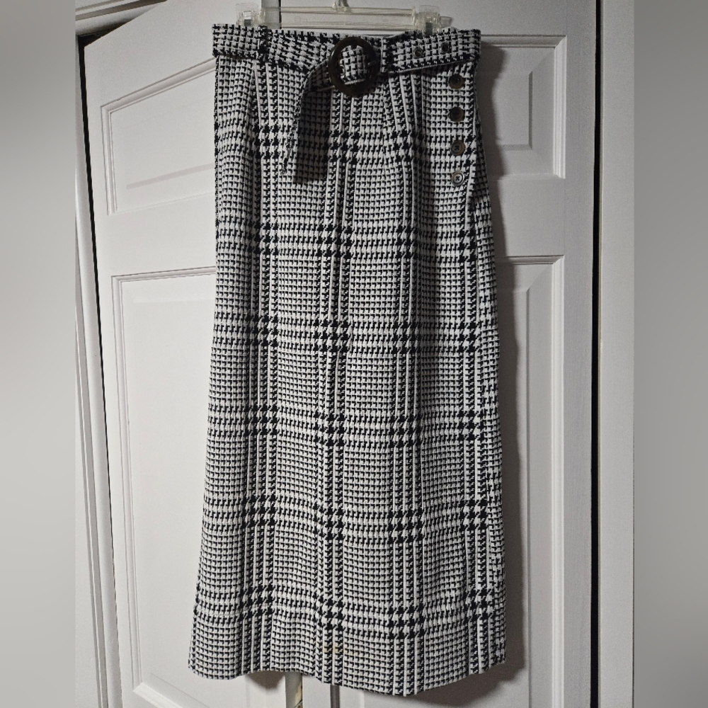 Free People Monochrome Checkered Pencil Skirt